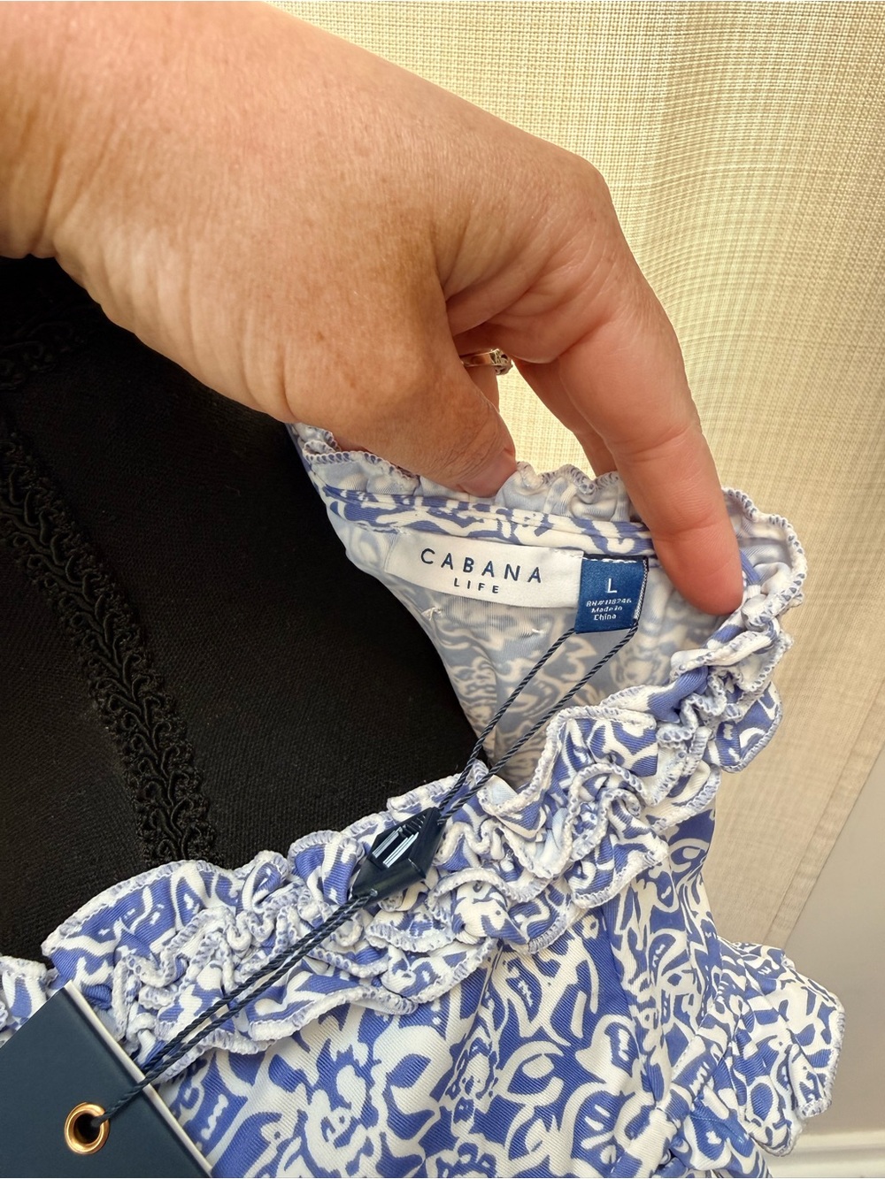 Cabana Life Lake Como Smocked Waist Sleeveless Blue Floral UPF 50 Dress Sz L NWT - Picture 11 of 15